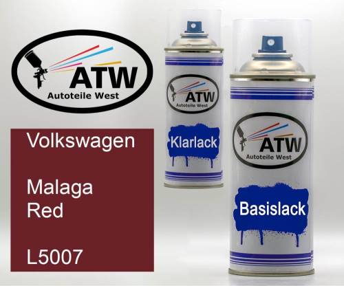 Volkswagen, Malaga Red, L5007: 400ml Sprühdose + 400ml Klarlack - Set, von ATW Autoteile West.